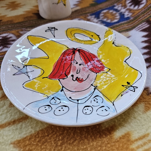 Whimsical Angel Pottery Plate & Cup - Picture 3 of 4